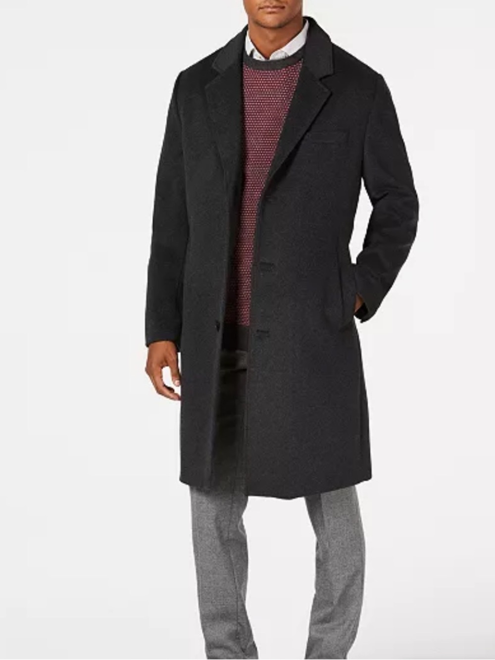 London Fog Men’s Charcoal Wool Pea Coat - Classic Three-Button 44L